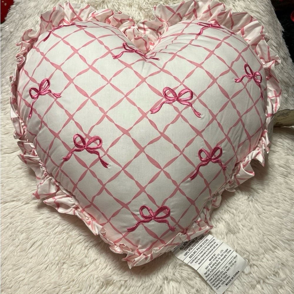 Shabby Chic pink bow heart pillow